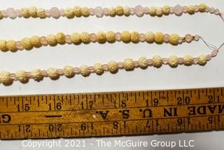 Three (3) Strands of Glass & Carved Bone Beads in Pink. 