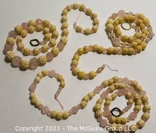 Three (3) Strands of Glass & Carved Bone Beads in Pink. 