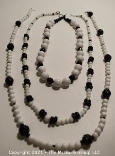 Three (3) Strands of Glass & Plastic Beads in White & Black 