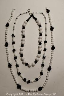 Three (3) Strands of Glass & Plastic Beads in White & Black 