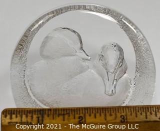 Crystal Duck Paperweight by Mats Jonasson, Signed & Numbered.  Made in Sweden. Measures 4" Long.