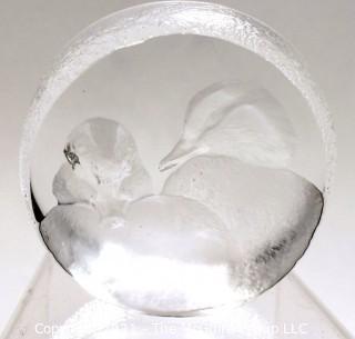 Crystal Duck Paperweight by Mats Jonasson, Signed & Numbered.  Made in Sweden. Measures 4" Long.