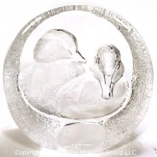 Crystal Duck Paperweight by Mats Jonasson, Signed & Numbered.  Made in Sweden. Measures 4" Long.