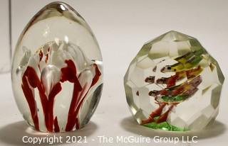 Two (2) Vintage Hand Blown Lampwork Glass Paperweights 