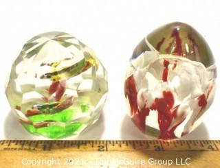 Two (2) Vintage Hand Blown Lampwork Glass Paperweights 