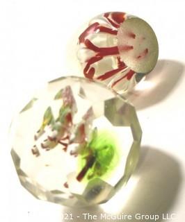 Two (2) Vintage Hand Blown Lampwork Glass Paperweights 