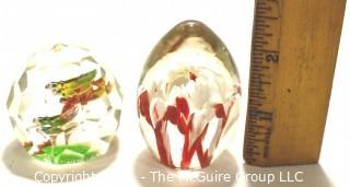 Two (2) Vintage Hand Blown Lampwork Glass Paperweights 