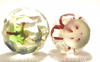 Two (2) Vintage Hand Blown Lampwork Glass Paperweights 