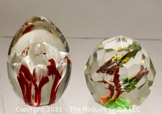 Two (2) Vintage Hand Blown Lampwork Glass Paperweights 