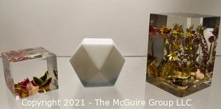 Three (3) Lucite Paperweights  