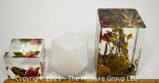 Three (3) Lucite Paperweights  