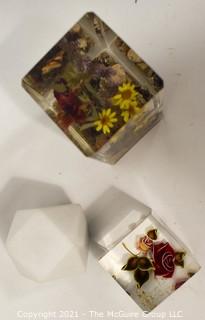 Three (3) Lucite Paperweights  