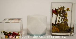 Three (3) Lucite Paperweights  