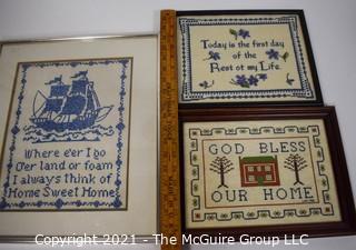 Three (3) Vintage Framed Cross Stitch Sewing Samplers 