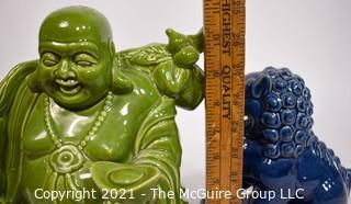 Two (2) Contemporary Ceramic Asian Decorative Items Including Foo Dog and Happy Buddah.