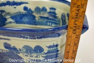 Large Victoria Ware Blue & White Chinoiserie Ironstone Footbath or Jardiniere.  Measures 9" x 11" x 18".