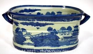 Large Victoria Ware Blue & White Chinoiserie Ironstone Footbath or Jardiniere.  Measures 9" x 11" x 18".