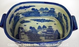 Large Victoria Ware Blue & White Chinoiserie Ironstone Footbath or Jardiniere.  Measures 9" x 11" x 18".