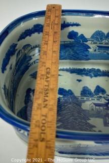 Large Victoria Ware Blue & White Chinoiserie Ironstone Footbath or Jardiniere.  Measures 9" x 11" x 18".