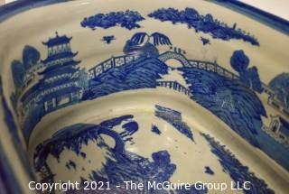 Large Victoria Ware Blue & White Chinoiserie Ironstone Footbath or Jardiniere.  Measures 9" x 11" x 18".