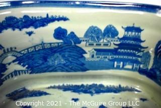 Large Victoria Ware Blue & White Chinoiserie Ironstone Footbath or Jardiniere.  Measures 9" x 11" x 18".