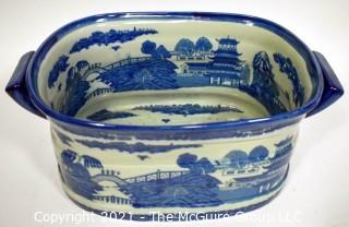 Large Victoria Ware Blue & White Chinoiserie Ironstone Footbath or Jardiniere.  Measures 9" x 11" x 18".