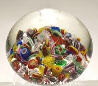 Vintage Hand Blown Round Lampwork Glass Paperweight with Millefiori