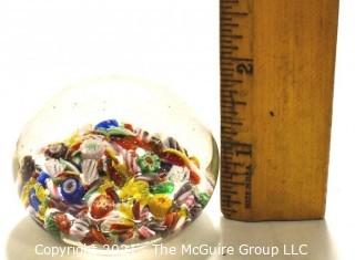 Vintage Hand Blown Round Lampwork Glass Paperweight with Millefiori