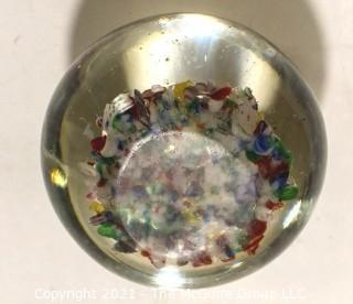 Vintage Hand Blown Round Lampwork Glass Paperweight with Millefiori