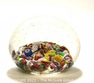 Vintage Hand Blown Round Lampwork Glass Paperweight with Millefiori