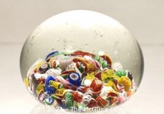 Vintage Hand Blown Round Lampwork Glass Paperweight with Millefiori