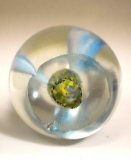 Vintage Hand Blown Lampwork Glass Paperweight with Blue & White Flower