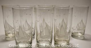 (8) Etched Ship Water Glasses or Tumblers