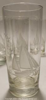 (8) Etched Ship Water Glasses or Tumblers