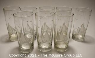 (8) Etched Ship Water Glasses or Tumblers