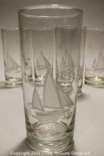 (8) Etched Ship Water Glasses or Tumblers