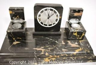 1930s Art Deco Black Veined Portoro Marble Italian Desk Set.  