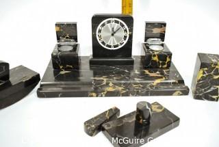 1930s Art Deco Black Veined Portoro Marble Italian Desk Set.  