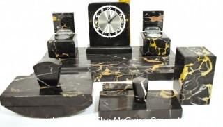 1930s Art Deco Black Veined Portoro Marble Italian Desk Set.  