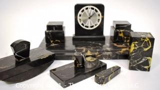 1930s Art Deco Black Veined Portoro Marble Italian Desk Set.  