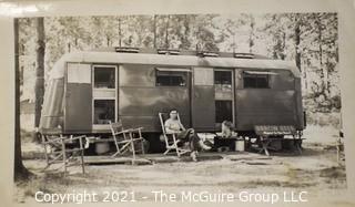 Group of Vintage Black & White Photos of Happy Families and Campers.  Includes Airstream Camper. 