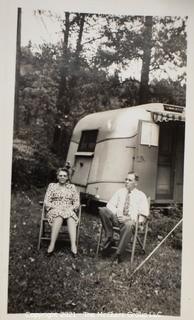 Group of Vintage Black & White Photos of Happy Families and Campers.  Includes Airstream Camper. 