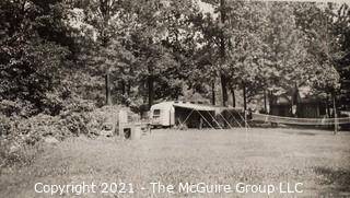 Group of Vintage Black & White Photos of Happy Families and Campers.  Includes Airstream Camper. 