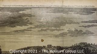 Antique Black & White Engraving of River View in England from Universal Magazine Published in the 1700's