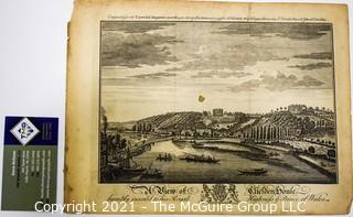 Antique Black & White Engraving of River View in England from Universal Magazine Published in the 1700's