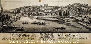 Antique Black & White Engraving of River View in England from Universal Magazine Published in the 1700's