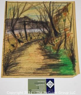 Unframed Pastel Landscape on Paper, Unsigned.