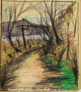 Unframed Pastel Landscape on Paper, Unsigned.