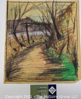 Unframed Pastel Landscape on Paper, Unsigned.