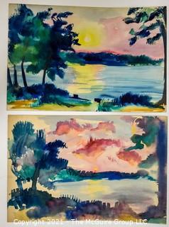 Two (2) Unframed Water Color Tropical Beach Scenes on Paper.  